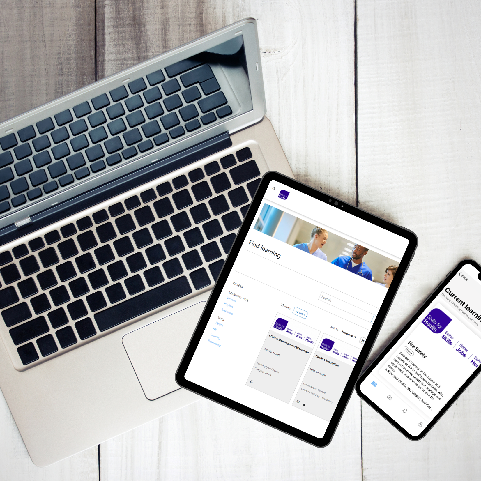 Laptop, tablet and phone
