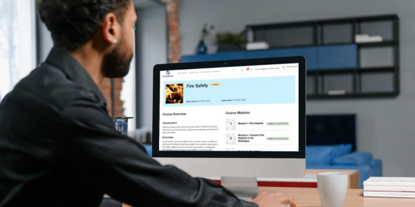 person looking at Fire Safety eLearning on computer