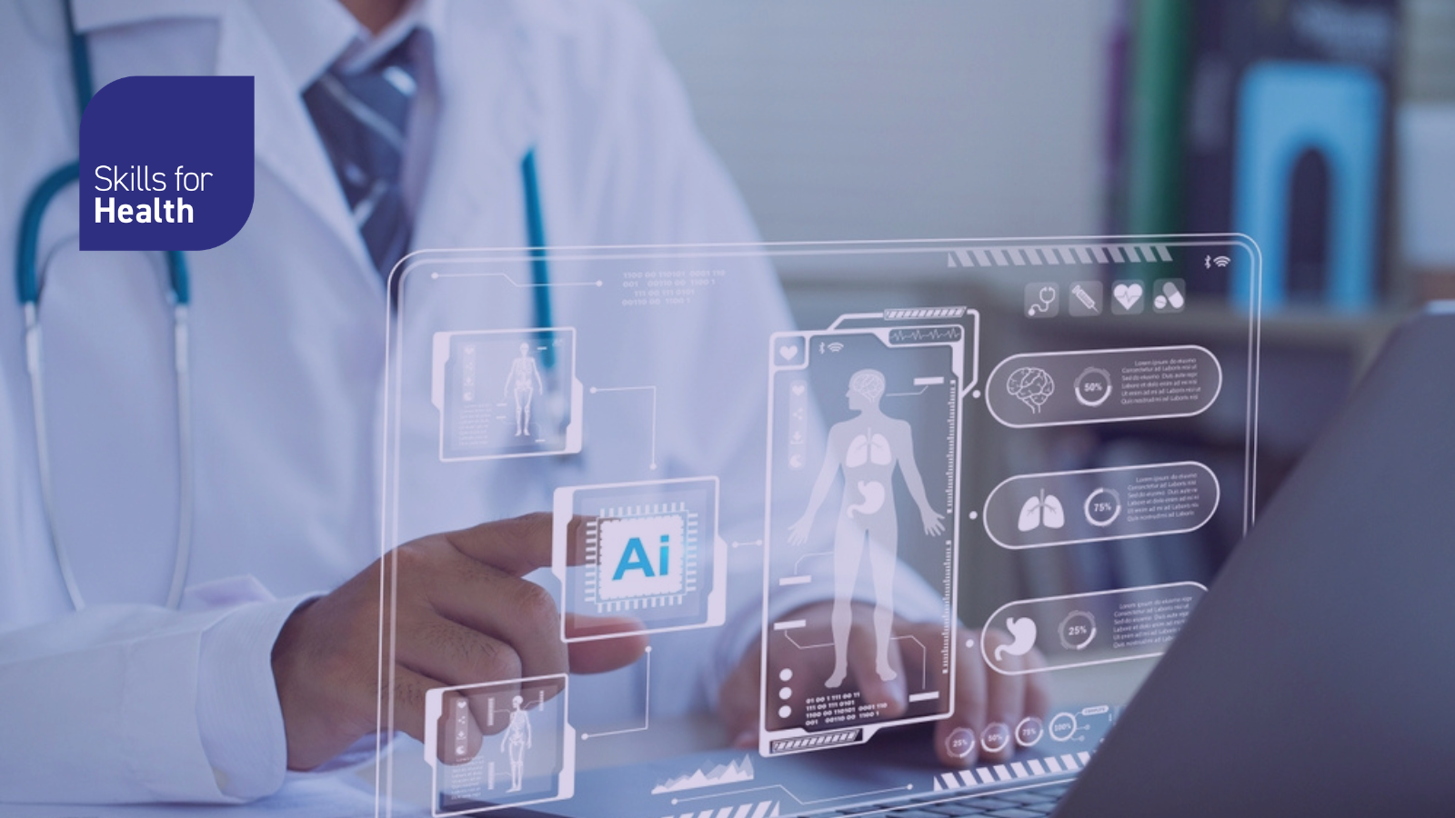 healthcare professional on computer demonstrating use of AI concept