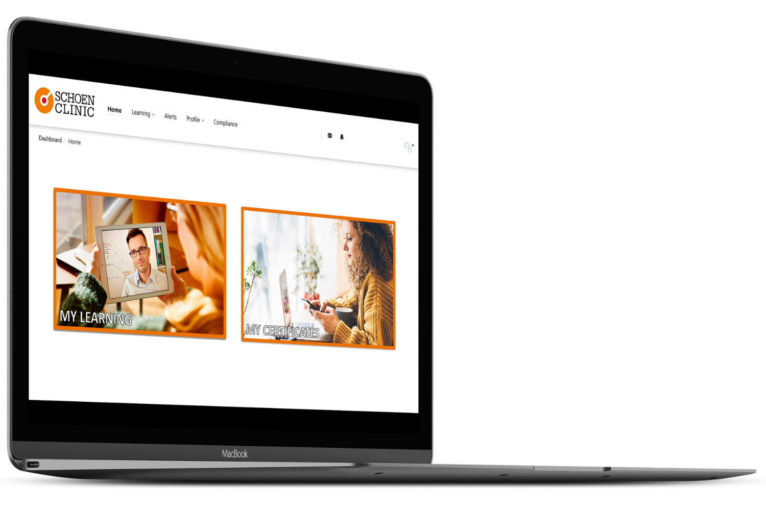 Schoen Clinic laptop screen image showing home page