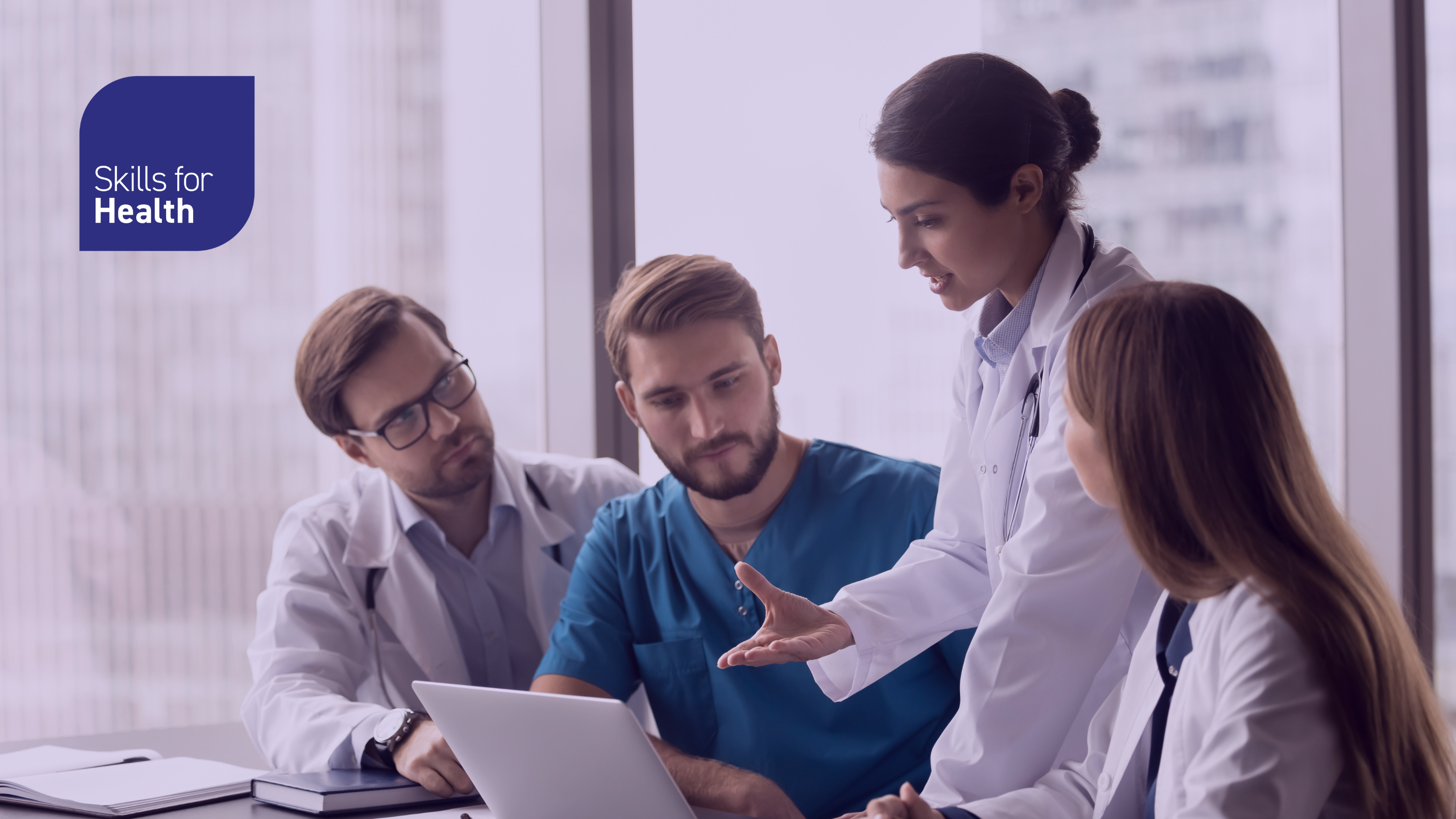 Group of medics analysing data