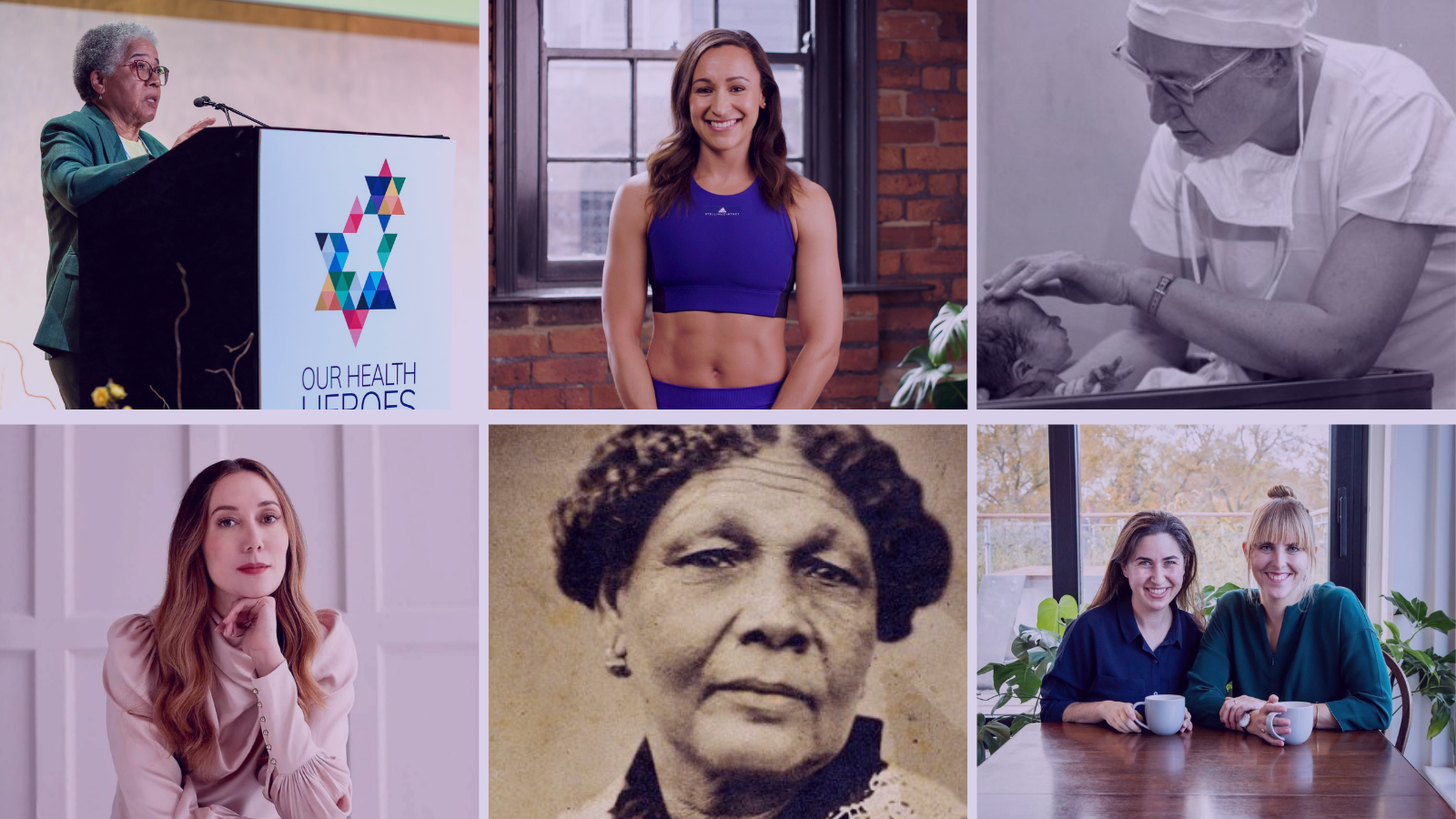6 photo collage of women, representing strong, powerful women