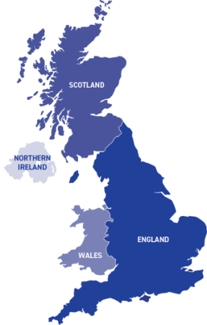 map image of Northern Ireland, Scotland, Wales and England