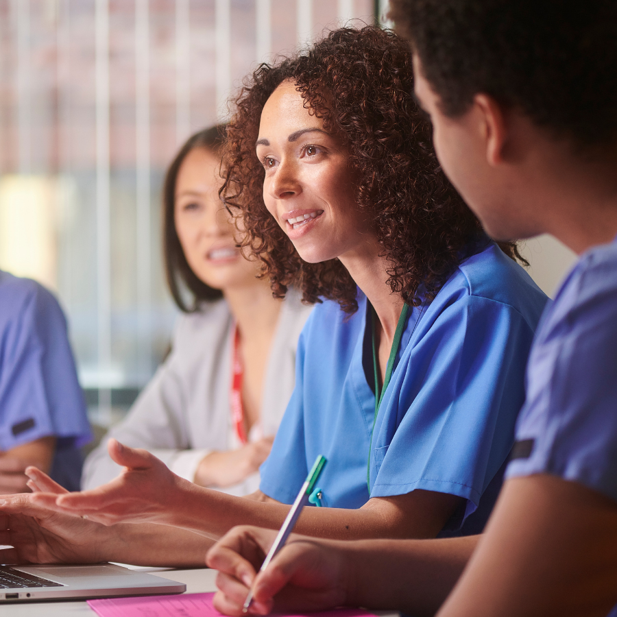 Healthcare workers in a meeting
