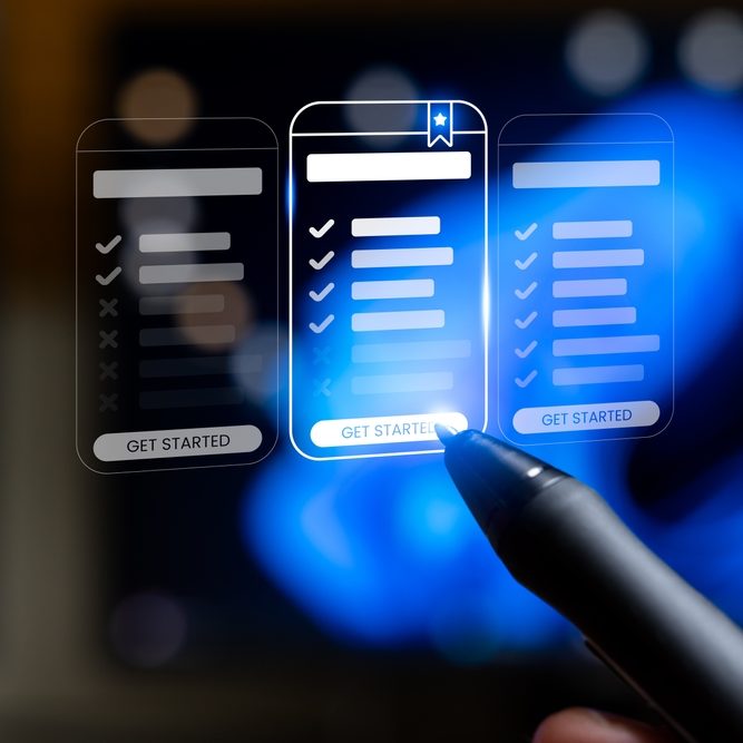 User Comparing Pricing Plans For Online Service, Choosing Subscription Tier By Features And Cost With Stylus, SaaS Signup Decision For Upgrade, Billing And Best Value. Get Started Subscription Plan