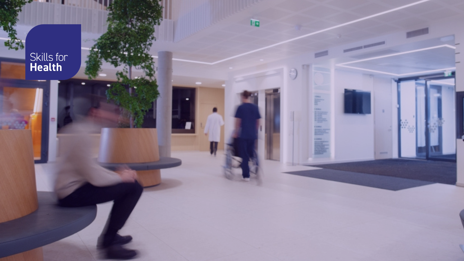 Motion Blur in Modern Hospital Lobby with a Busy Flow of Patients, Visitors, and Staff. Doctors, Nurses and Specialists Working in Clinic. Female and Male Healthcare Officials Walking in a Hall