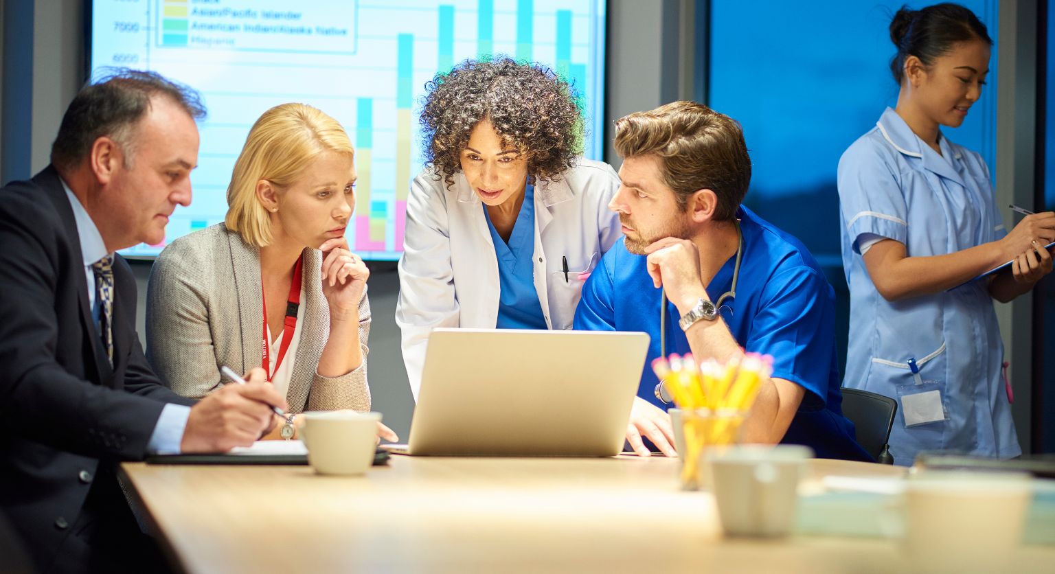 Picture of people in healthcare planning on a computer screen