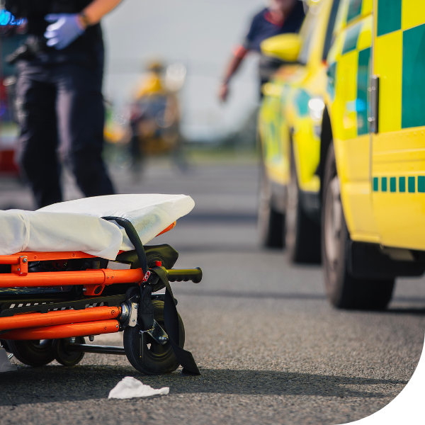 Stretcher against ambulance cars of emergency medical service