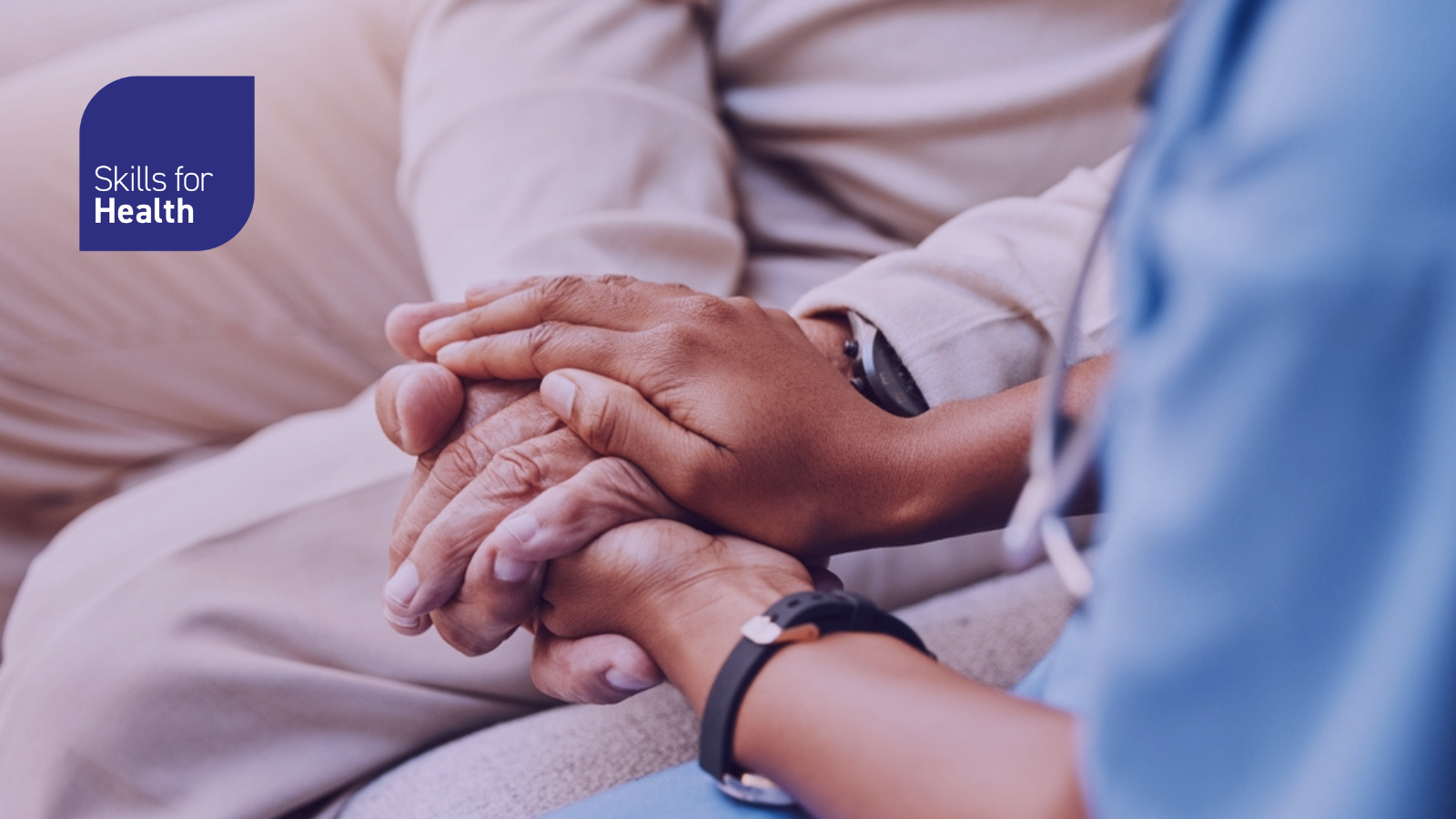 Nurse holding hands with patient in empathy, trust and support of help, advice and healthcare consulting. Kindness, counseling and medical therapy with doctor for hope, consultation and depression