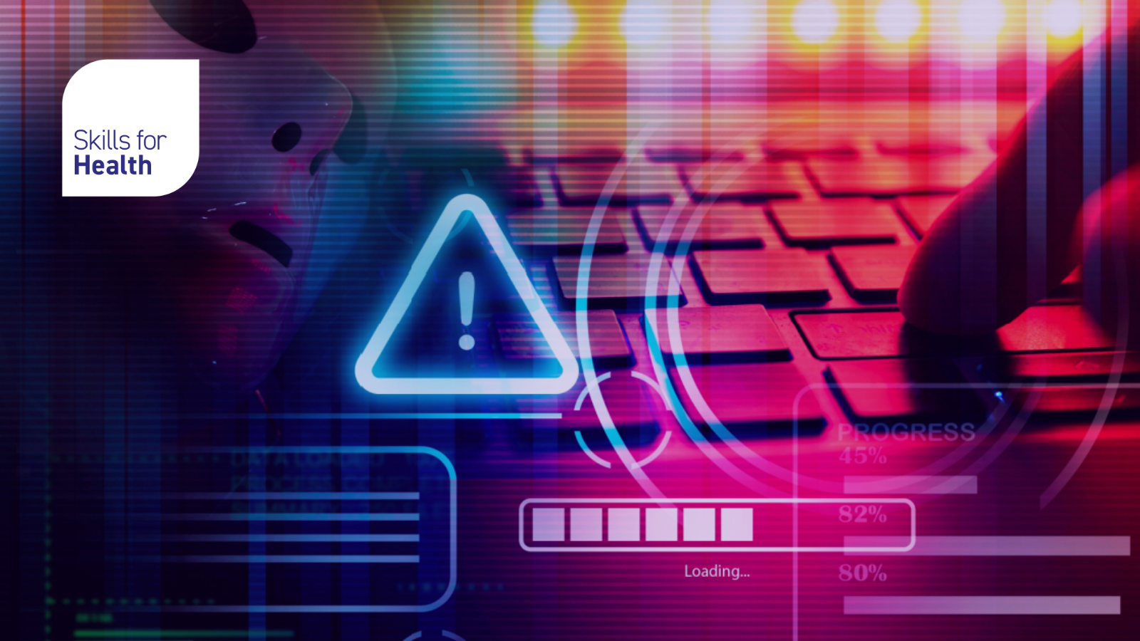 Person pressing a button on a keyboard with warning triangle overlayed.
