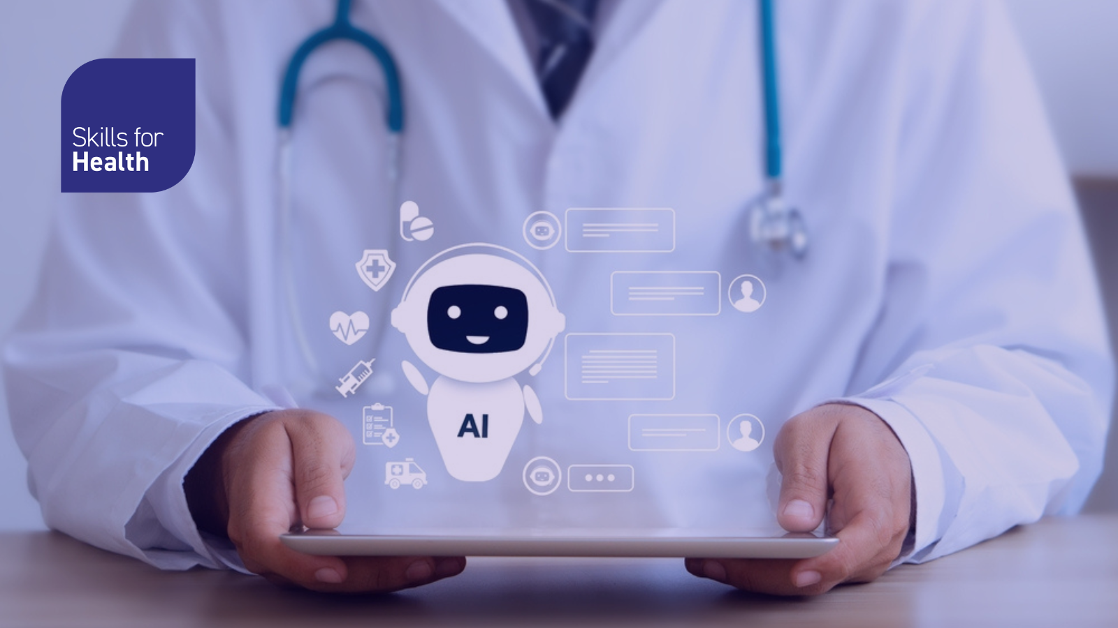 AI chatbot assisting doctor health care and medical support. artificial intelligence in medicine and robotic chat customer services. futuristic concept in smart healthcare system.
